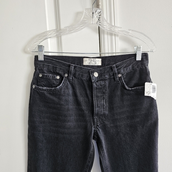 Free People Maggie Mid Rise Washed Black Distressed Straight Leg Crop Jeans - Picture 5 of 9